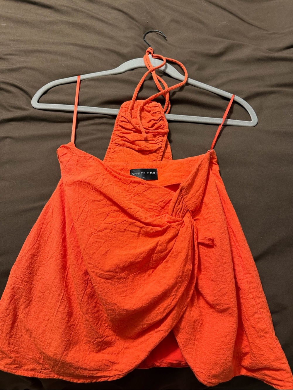 White Fox Boutique Orange Textured Halter Skirt Set